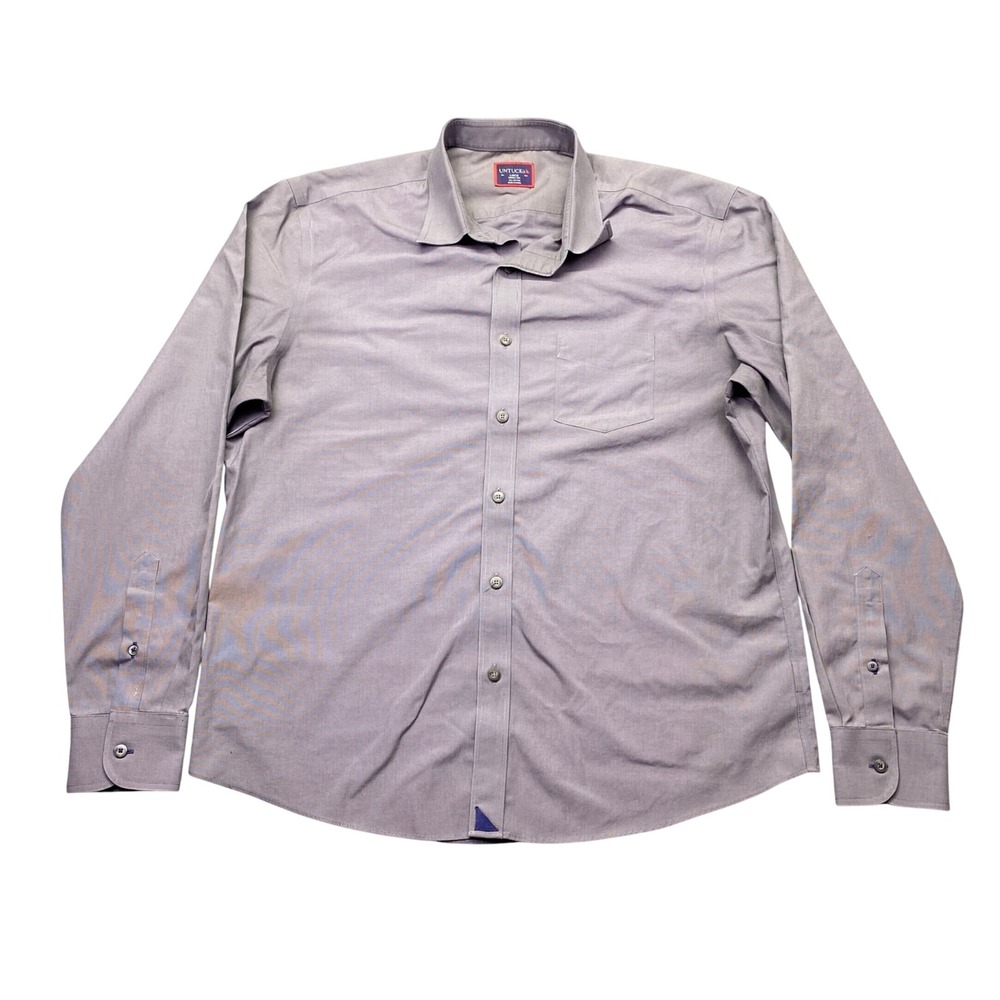 UNTUCKit Mens Grey Purple Wrinkle Free Cotton Long Sleeve Button Down Shirt Sz L